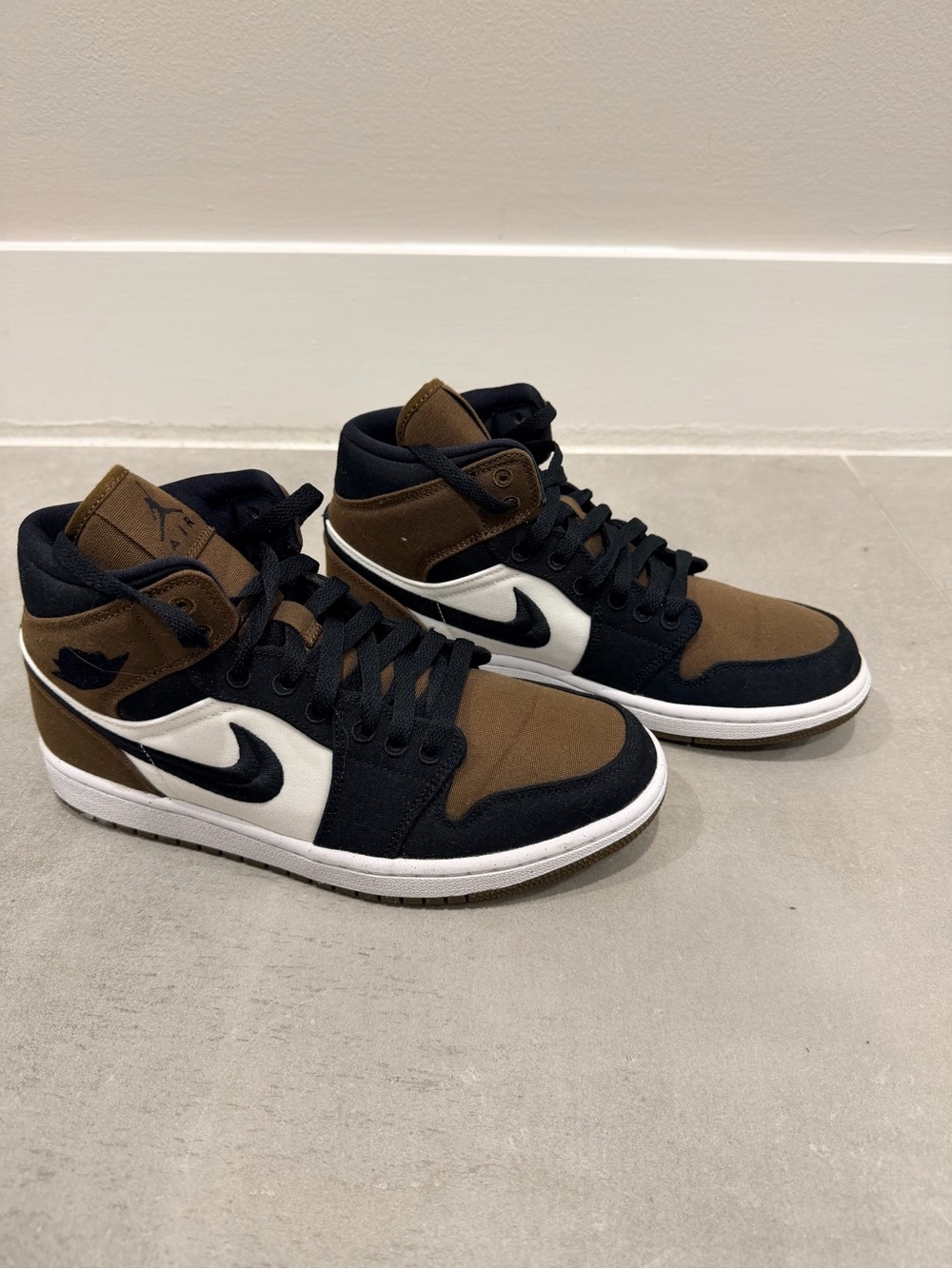 Air Jordan Mid-Top Sneakers in Black, Brown and White